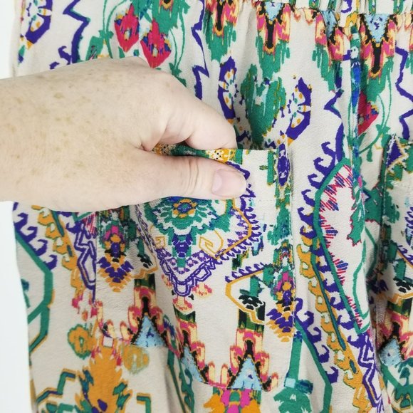 Zara Printed Flare Trousers Boho Multicolor Teal Orange Purple Ikat Blogger Fave - Picture 9 of 10